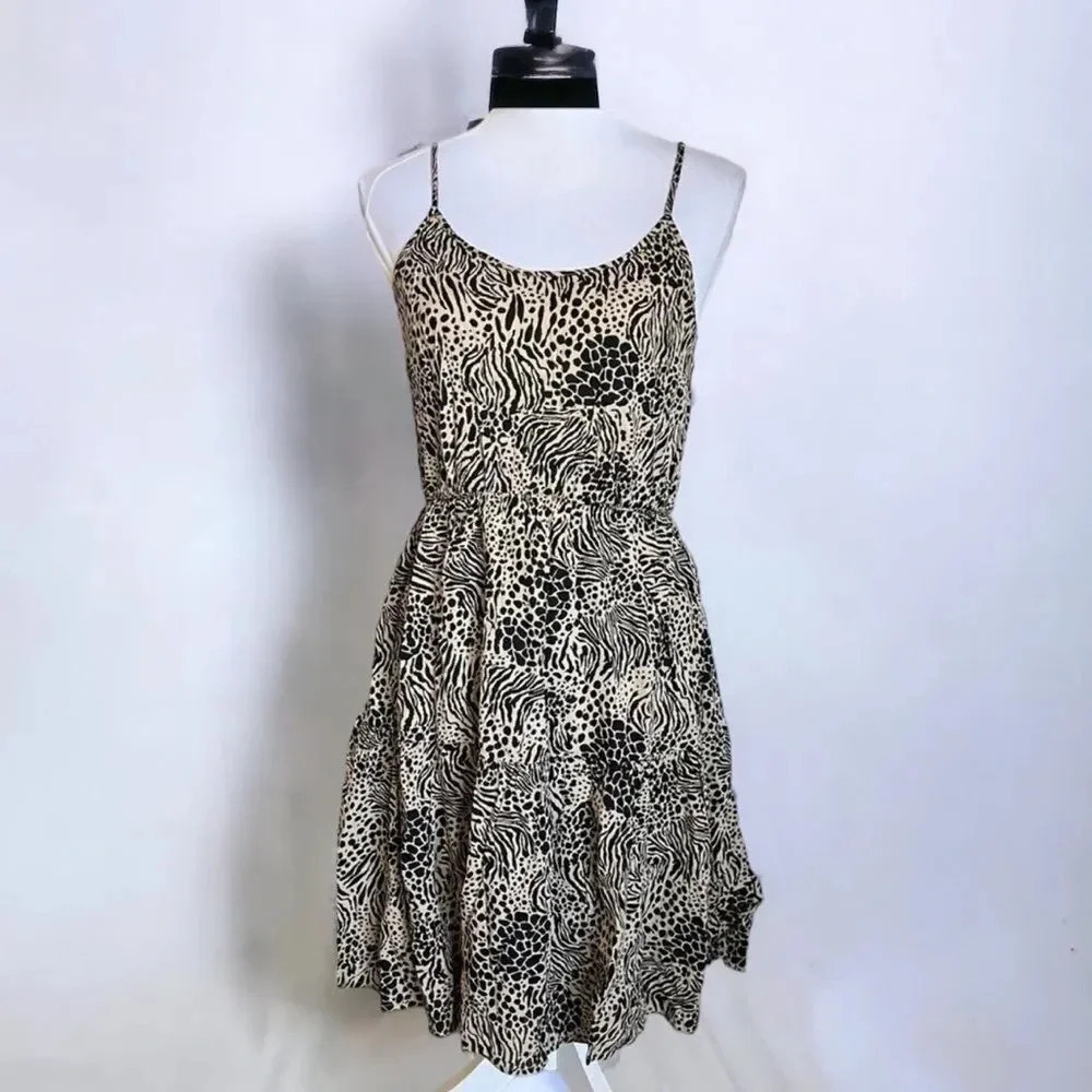 Vero Moda Animal Print Glory Singlet Tiered Dress in Travertine NEW Size M